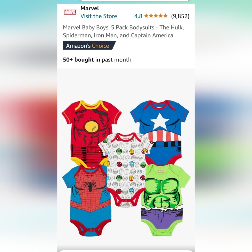 Marvel, baby boy onsies, size 24months, Spiderman, hulk, capt. America, iron man